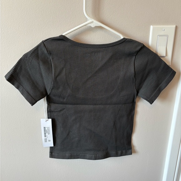 HARLOW SQUARE NECK SEAMLESS TEE - CHARCOAL - Medium - Picture 5 of 8